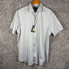 Hart Schaffner Marx Mens XL Grey Houndstooth Cotton Short Sleeve Shirt Summer
