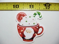 CHRISTMAS SANTA MUG WHIPPED CREAM HOT CHOCOLATE SMALL STICKER DECAL WINTER