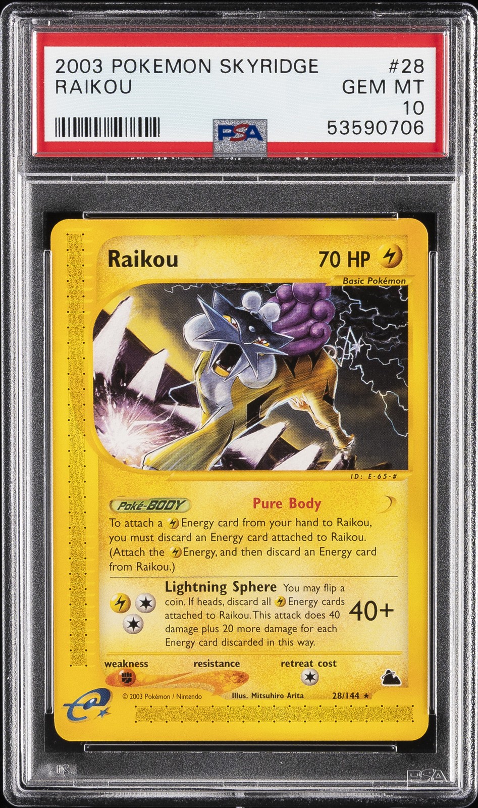 2003 POKEMON SKYRIDGE #28 RAIKOU PSA 10