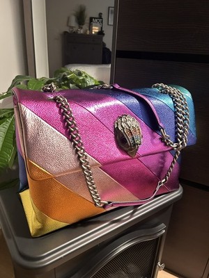 Kurt Geiger London XXL Leather Kensington Metallic Rainbow Stripe Shoulder Bag