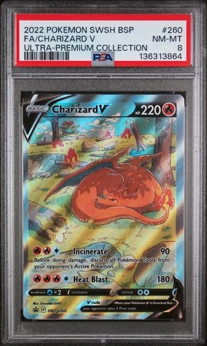 2022 POKEMON SWSH BLACK STAR PROMO #260 FULL ART/CHARIZARD V PSA 8