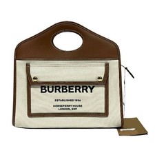 Burberry Pocket Bag Cotton Canvas Leather Handbag - DUTY FREE