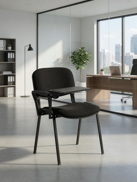Praktischer BüRosessel Schwarz Mit Metallgestell Und Schreibablage-image