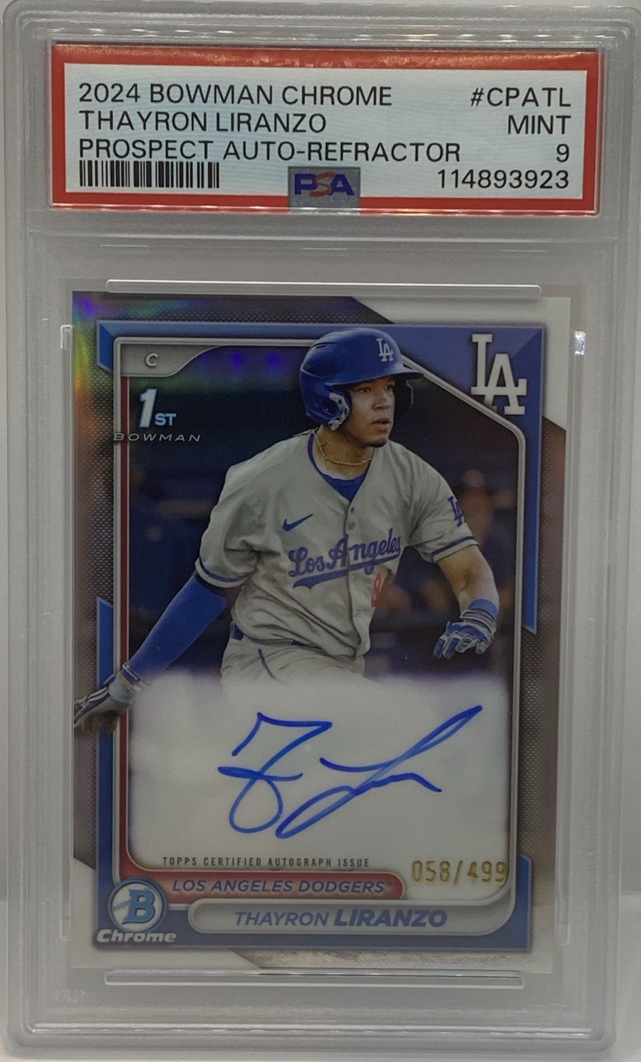 2024 Bowman Chrome Prospect Auto Thayron Liranzo Refractor /499 #CPATL PSA 9 1ST