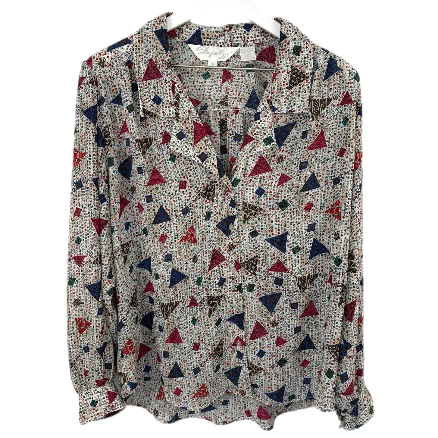 Vintage Triangle Multi Pattern Button Blouse - Wo… - image 1
