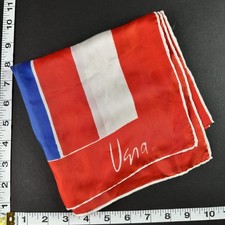 Vintage 60  s VERA Neumann Scarf Signed Rolled Edge Red White Blue Stripe