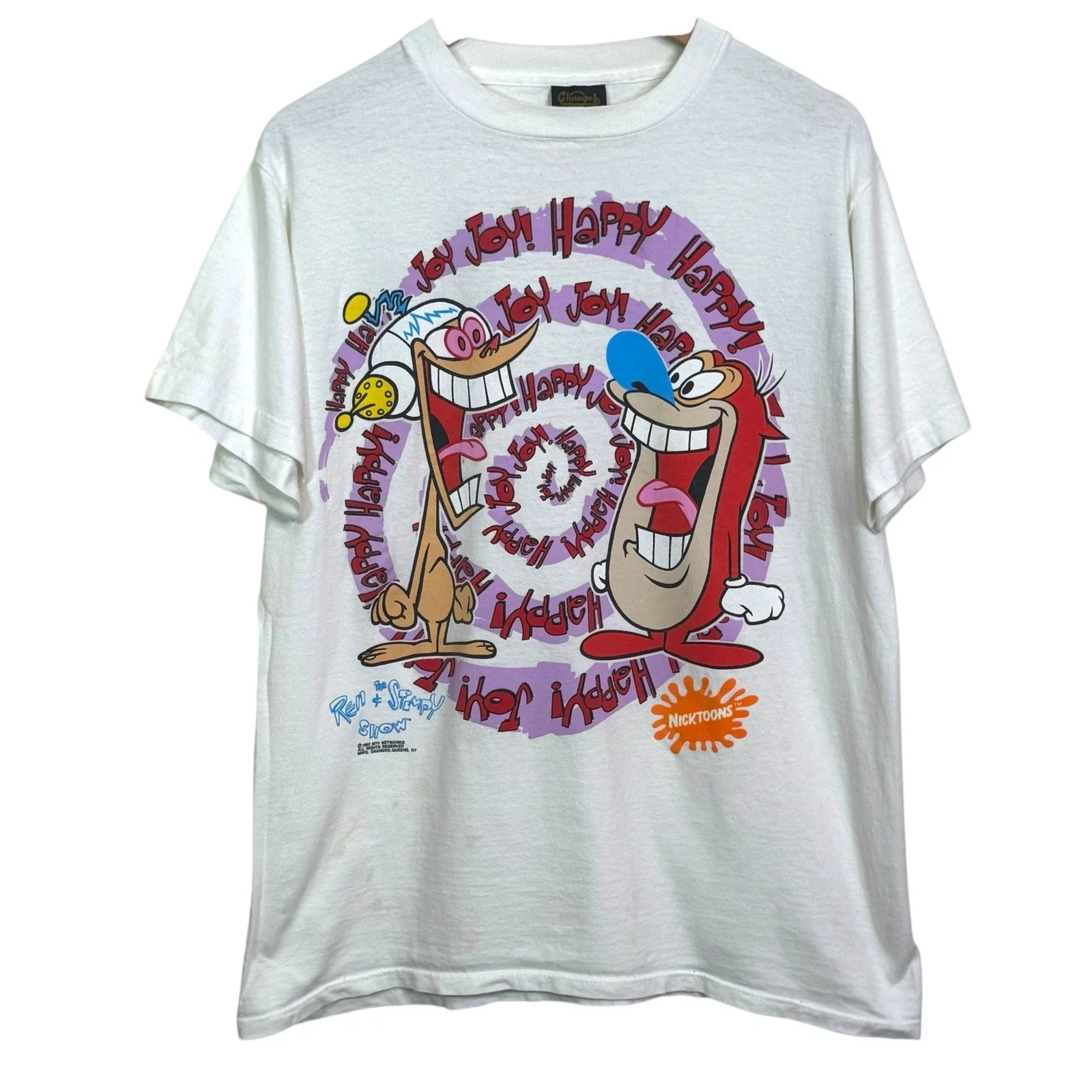 Vintage 1992 MTV Chnages Size Large Ren and Stimpy T-Shirt Single Stitch US Made