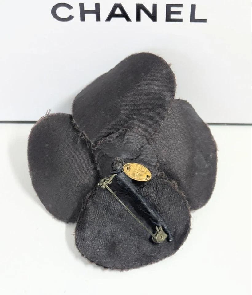 Chanel Camelia Ramillete Prendedor Broche Tela Marrón Elegante Accesorio Foto 2 de 4