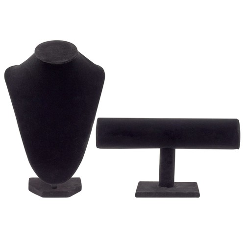 2-teiliges schwarzes Samt Schmuck Display Set mit T-Bar Ständer und Schaufensterpuppe Büste - Bild 10 von 10