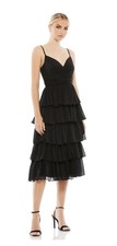 Mac Duggal Black Tiered Ruffle Midi Dress Size 2 Original MSRP $358