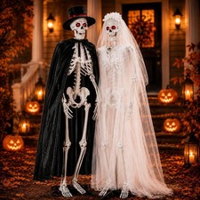 5.4FT Life Size Skeleton Couple,Halloween Bride  Groom Large Skeleton Decoratio