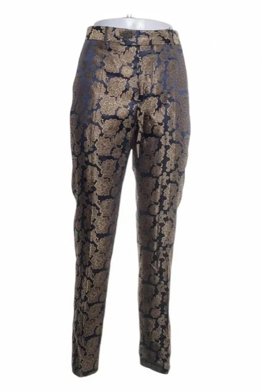 Pantalón Bolongaro Trevor Jacquard Floral Dorado Azul Marino Barroco Fiesta Noche W32L32