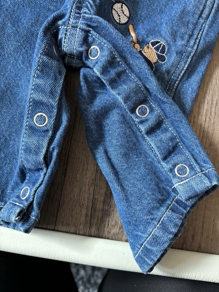 Vintage 2000 Y2K Miniwear Baby League Baseball Overalls Bibs Vestbak Teddy 6-9M - Image 4 of 4