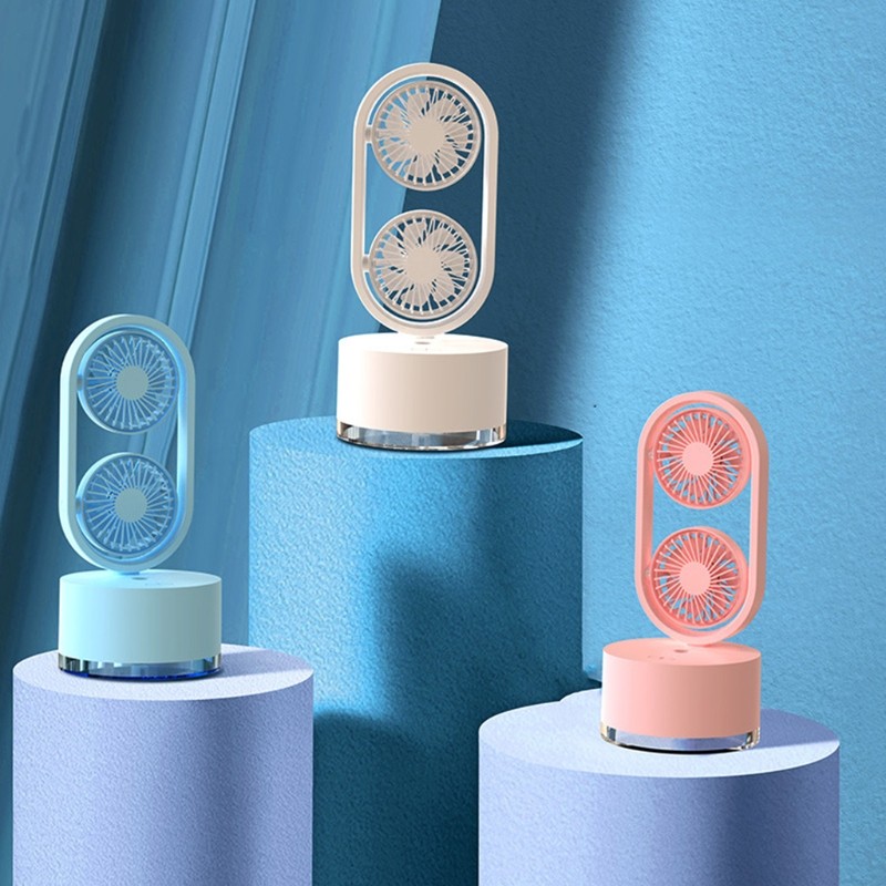 Chargeable Double-Head USB Chargeable Humidifying Spray Mute Fan for Dorm Home ...