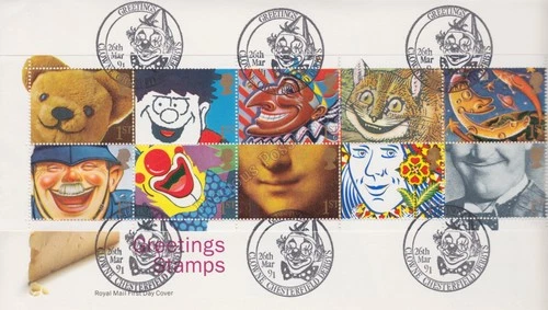 GB FDC FIRST DAY COVER 1991  GREETINGS SMILES  STAMP SET CLOWNE SPECIAL PMK