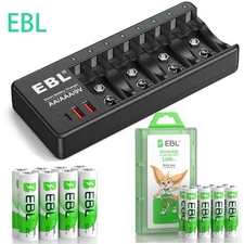 EBL 8PCS AA AAA NiMh Rechargeable Batteries, Charger for AA,AAA,9V