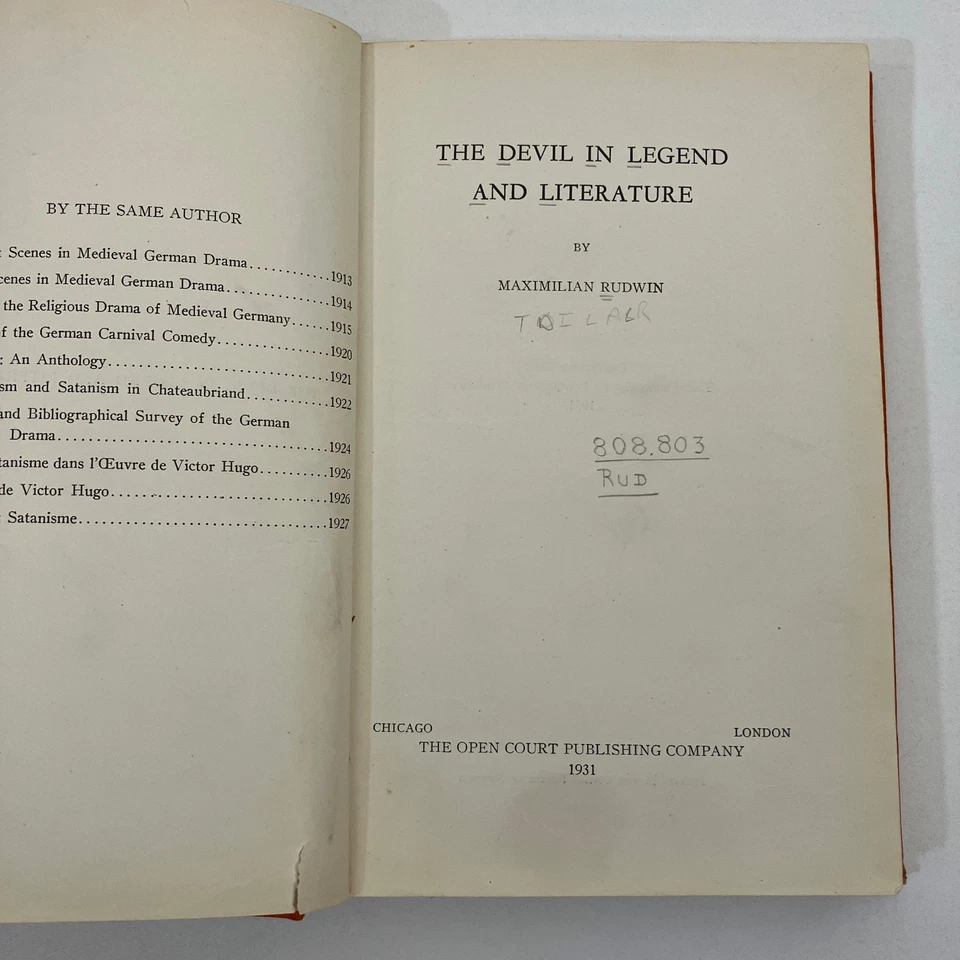 The Devil in Legend and Literature by Maximilian Rudwin EX-LIBRARY 1931 HC - Image 4 of 4