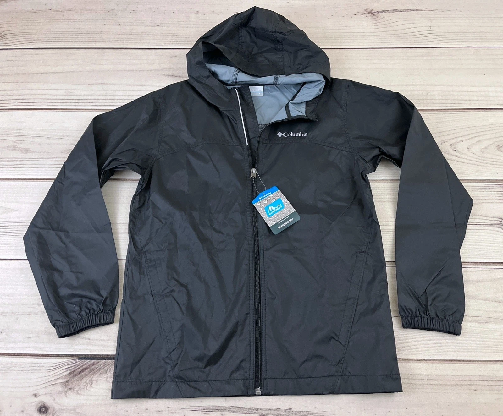 NWT Columbia Glennaker Jacket Boys’ Large 14-16 Waterproof Nylon Black Hood