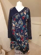 Joe Browns navy lace, chiffon and embroidered ruffle dress BNWT