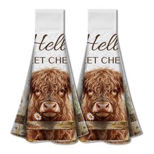 2 Pack Occidental Highland Vache Cuisine Suspendue Serviettes avec Boucle