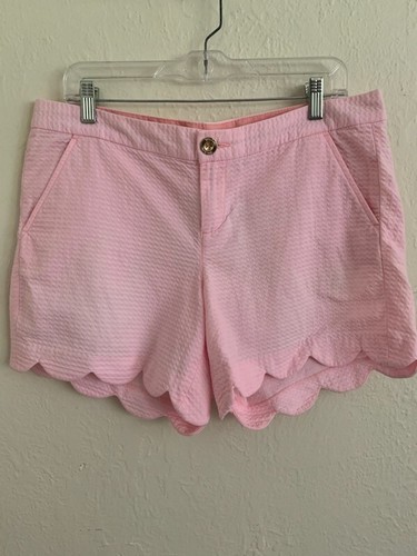 Lilly Pulitzer Buttercup Jakobsmuschel Seersucker rosa weiß gestreift Shorts 10