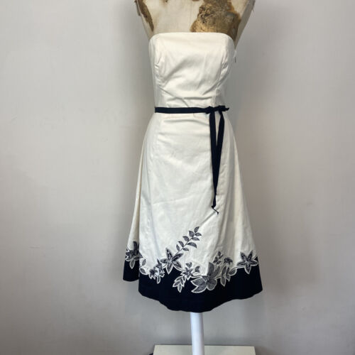 Coast Dress 10 Cream Black Strapless Aline Embroidered Floral Occasion Evening - Picture 1 of 12