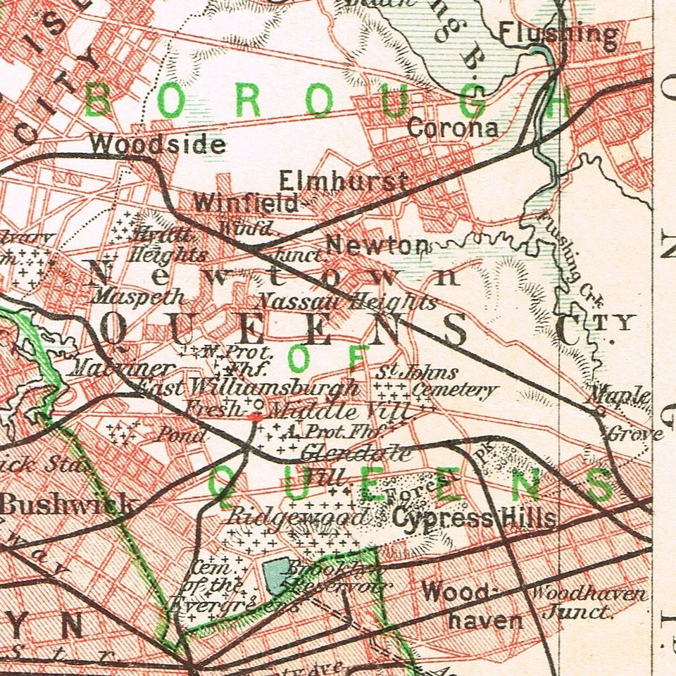 NEW YORK CITY QUEENS 1912 Original Map NY STATE USA plan NEWARK BRONX - Image 2 of 4