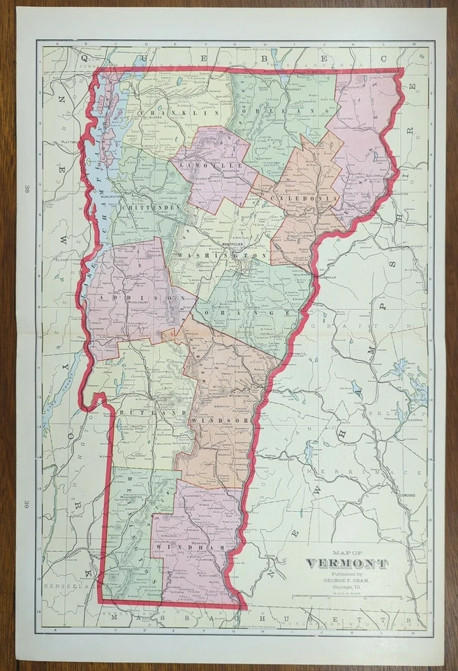 Mapa VERMONT 1903 14"x22" ~ Antiguo Antiguo Original MONTPELIER WOODSTOCK DE COLECCIÓN DE COLECCIÓN Foto 2 de 4