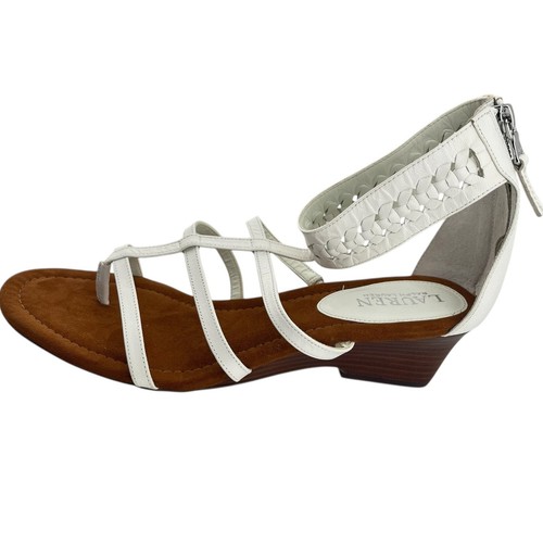 Lauren Ralph Lauren Meira sandali con zeppa in pelle bianco e cinturino donna 9B - Foto 10 di 10