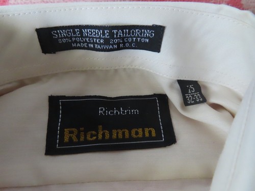 vintage 60s 70s Richman richtrim Men's Shirt beige M 15/32-33 DEADSTOCK - Picture 5 of 9