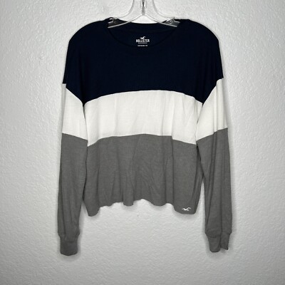 Hollister Crop Top Boyfriend Tee Shirt Long Sleeve Striped Womens