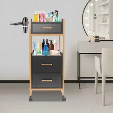 3 Drawers Salon Cart Trolley Barber Shop Tool Cabinet W/Wheel Salon Storage Cart