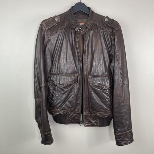 Vintage Wilsons Leather Jacket Mens Medium Brown Bomber Full Zip Y2K Adult - Afbeelding 1 van 9