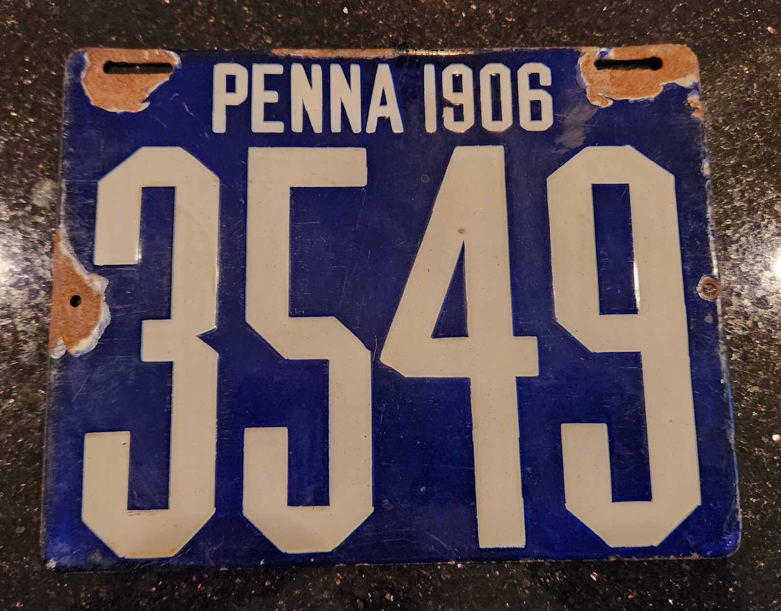 1906 Pennsylvania Penna PA Porcelain License Plate Car Tag Auto