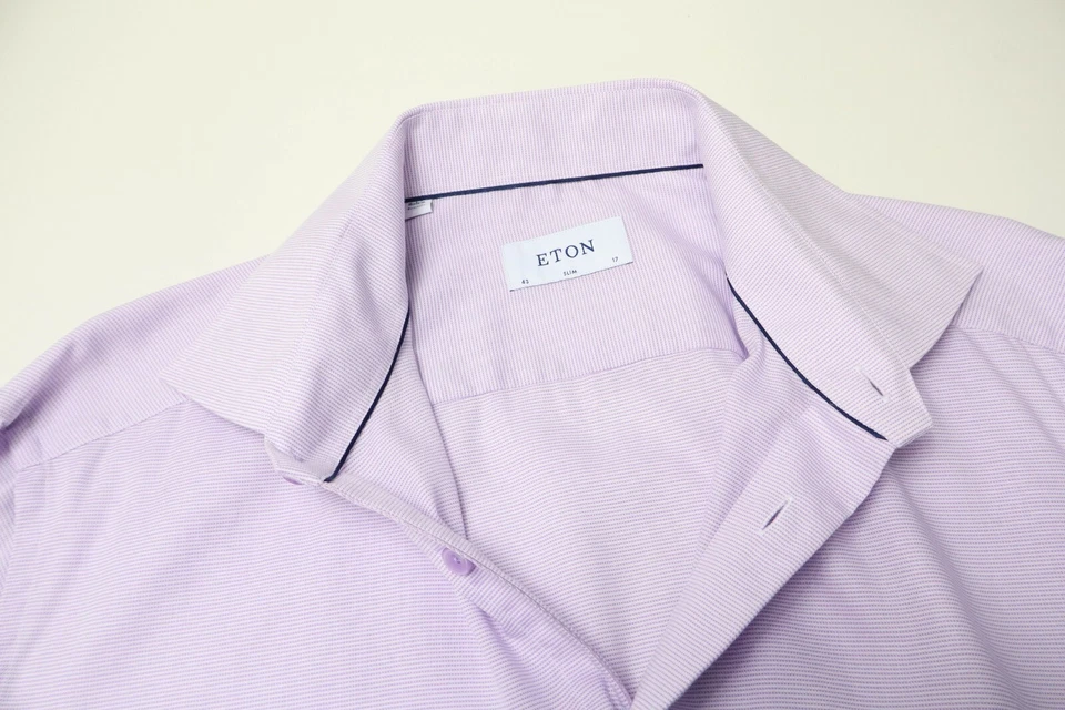 Camicia Formale Slim ETON In Twill Da Uomo 43/17 Collo Cutaway Viola Con Bottoni - Immagine 4 di 4
