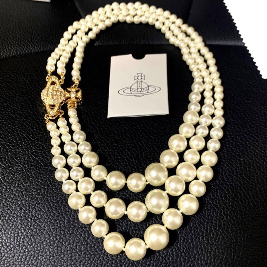 Vivienne Westwood Necklace GRAZIELLA 3-strand pearl Orb Gold IN BOX [EJ676