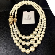 Vivienne Westwood Necklace GRAZIELLA 3-strand pearl gold IN BOX [EJ676