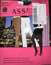 Spanx Marvelous Mama Assets by Blakely BLACK Maternity Opaque Stripe Tights sz 3
