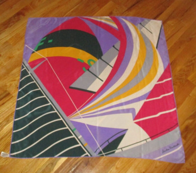 Christian Fischbacher Abstract Sailboats Regatta 100% Silk Square Scarf 30''