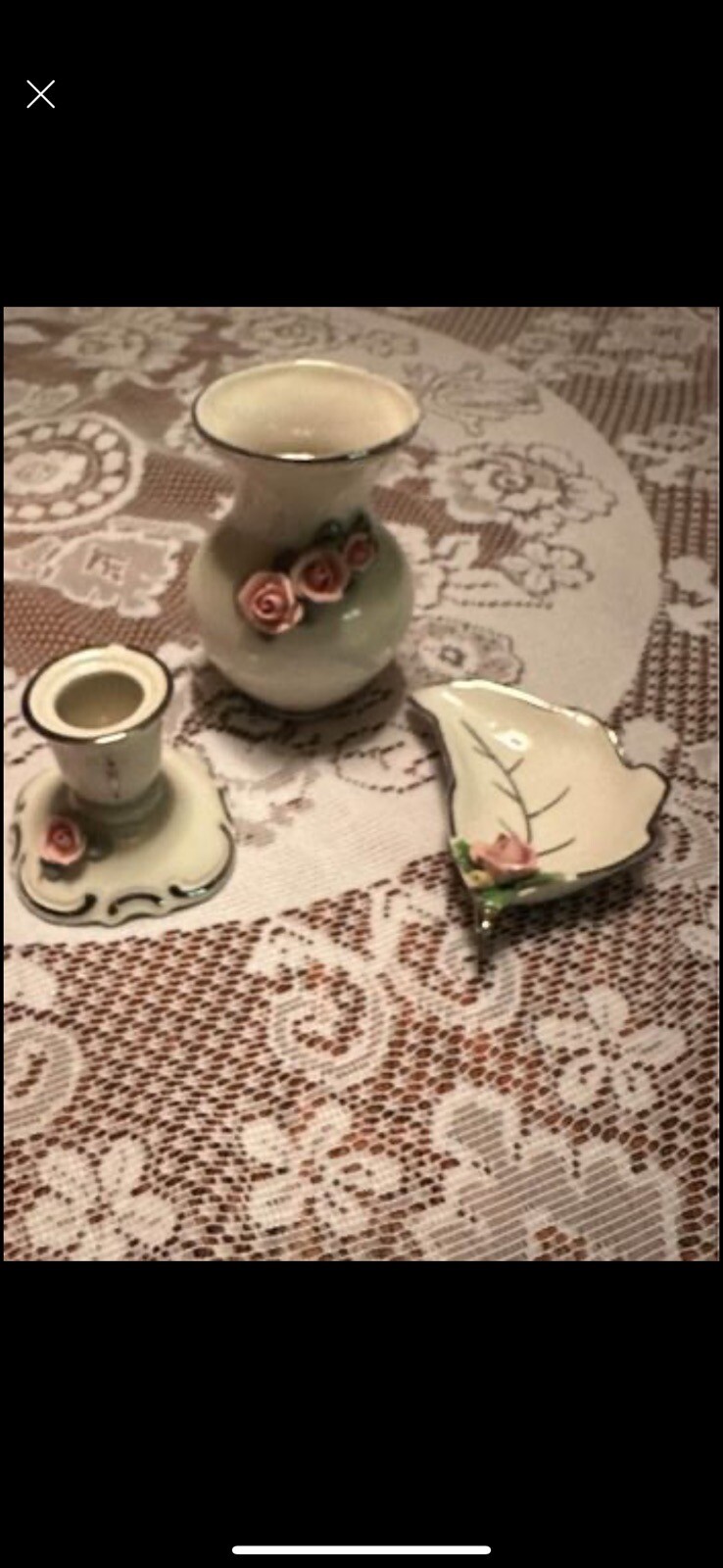 Dresden Porcelain-off  White Pink Vase, Candle Holder And Dish