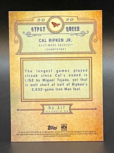 2020 Gypsy Queen #317 Cal Ripken Jr. Orioles SP - Picture 2 of 2
