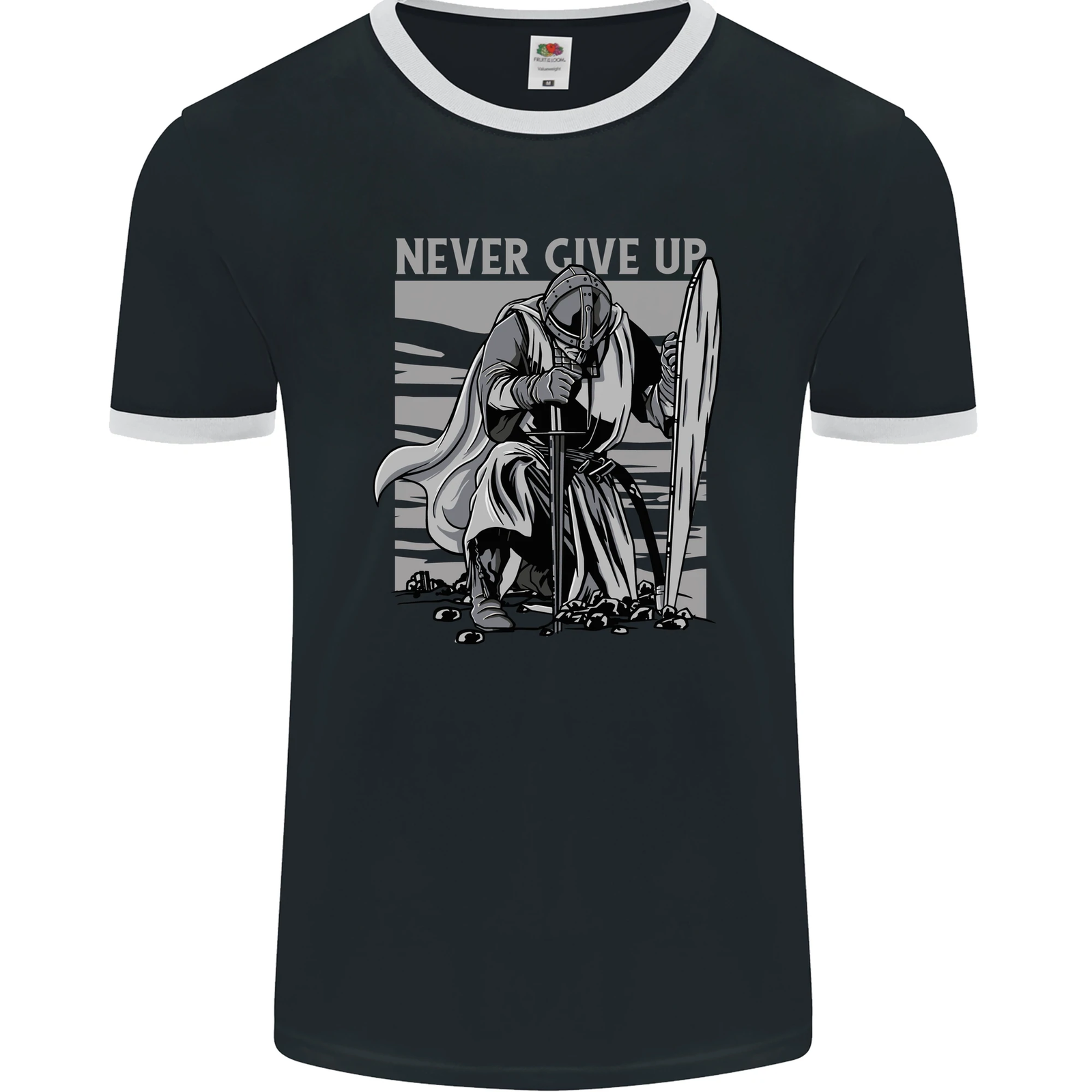 Teutonic Knight Never Give Up Crusader Gym Mens Ringer T-Shirt FotL-image