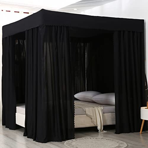 Bed Canopy Bed Curtains Set With 4 Corner Post Black Bed Canopy For ...