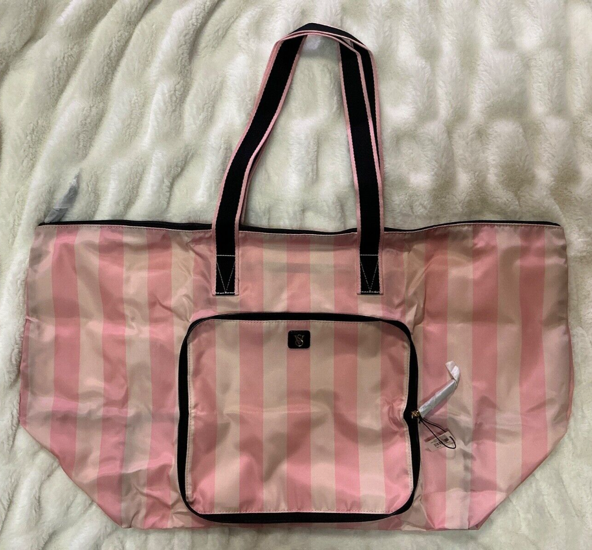 Victoria's Secret Iconic Pink Stripe XL Packable Weekender Tote