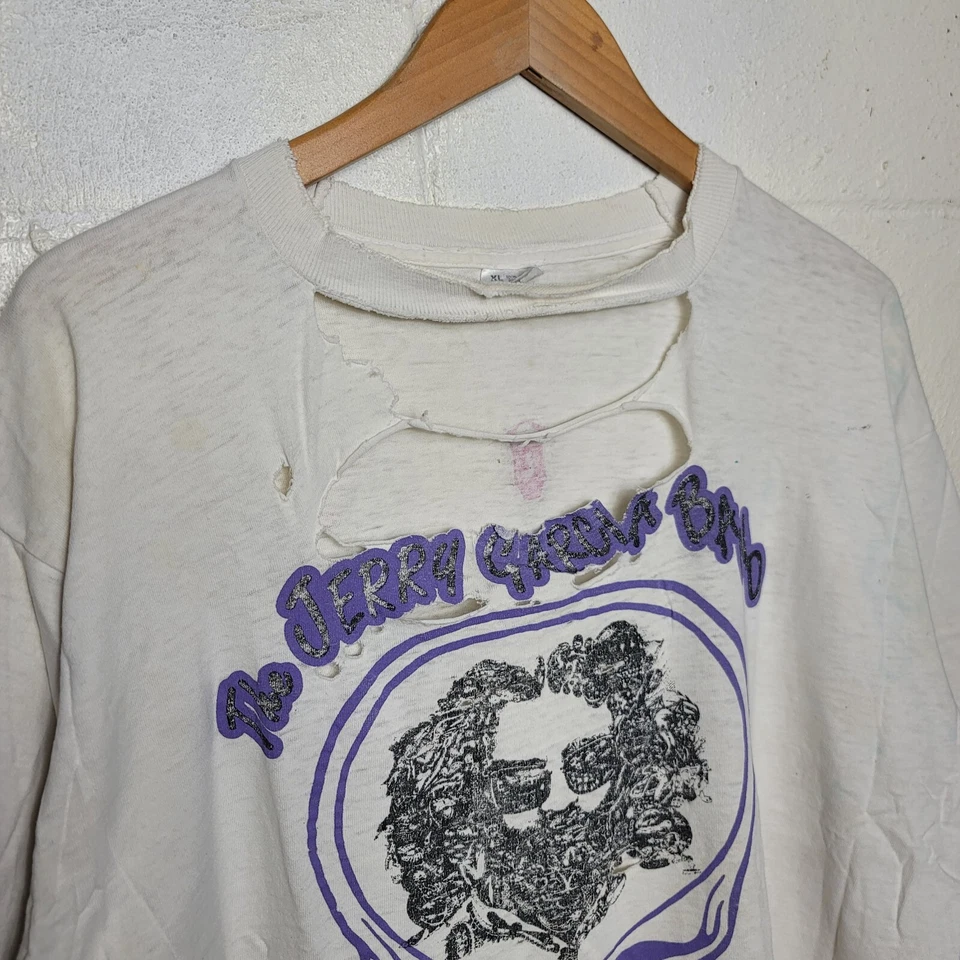Vintage 80s The Jerry Garcia Band Grateful Dead Skull Mushroom Thrashed Shirt XL - Image 3 of 4