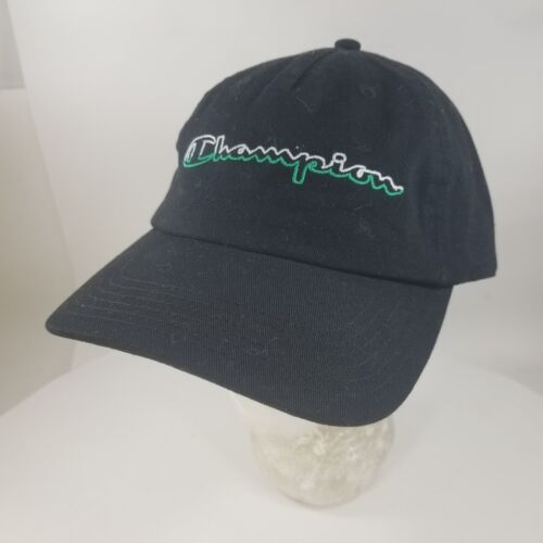 CHAMPION BASEBALL CAP BLACK WHITE GREEN SPLIT SCRIPT DAD ADJUSTABLE HAT