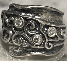 Vintage Israel 925 Sterling Silver Band Ring With Crystal Stones Size 6.25