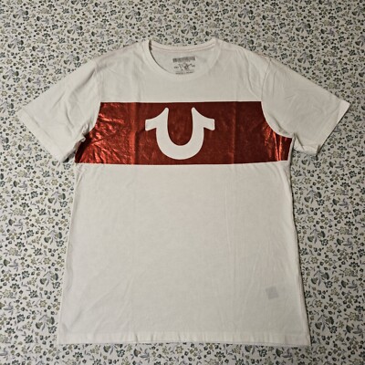 True Religion T Shirt Adult Medium M White Red Short Sleeve Crew Neck Mens 