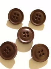 5 Vintage plastic buttons lot chocolate brown self shank "fake sew through" look