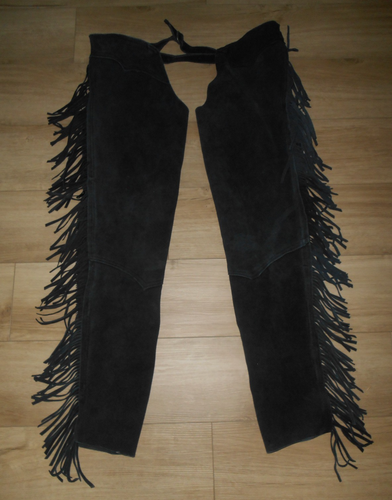 Chaps Cuir Daim Noir - Équitation Western - Taille 33-39" - Franges - Professionnel Équin